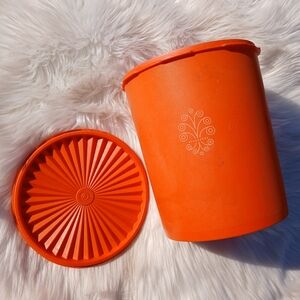Vintage Tupperware Servalier Canister Harvest Orange Sunburst Lid 70s Storage